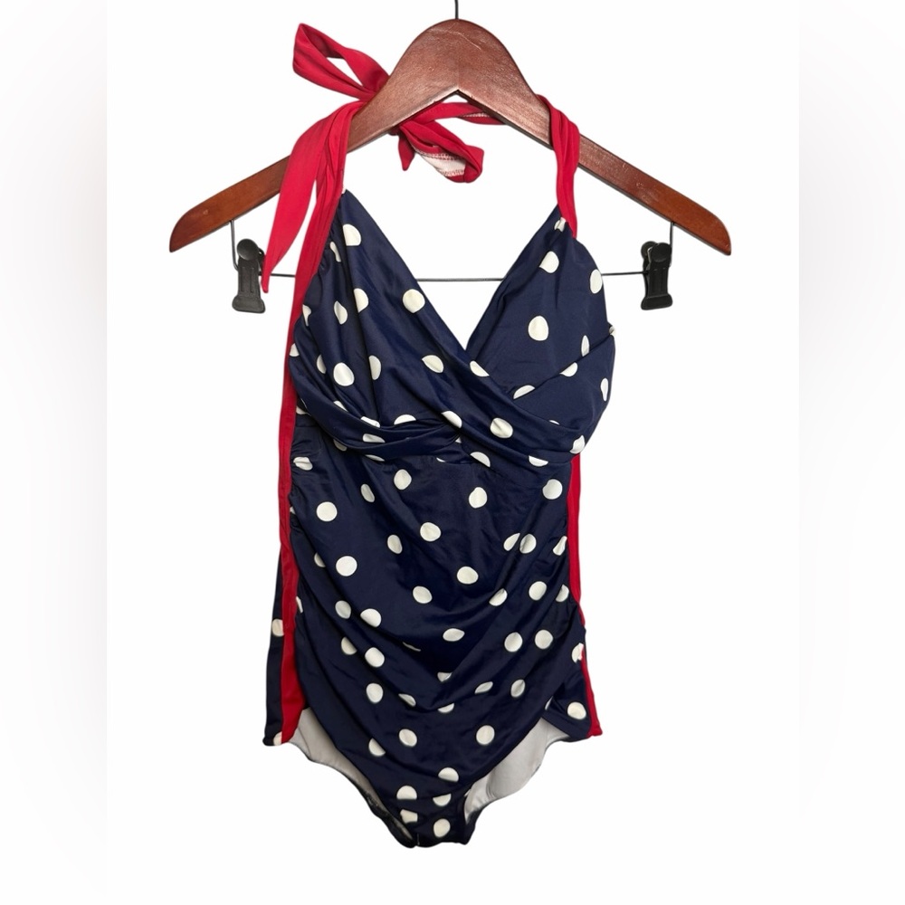 Catalina Navy and Red Polka Dot Kids One Piece